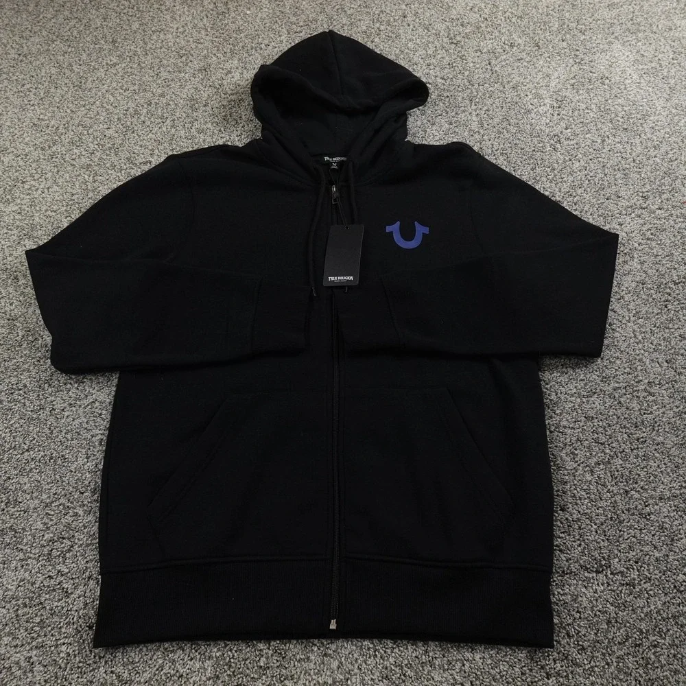 NEW True Religion Hoodie Mens L Black Buddha Full Zip Sweatshirt‎ Sweater Jacket